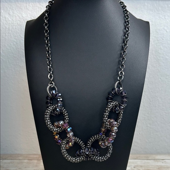 New York & Company Jewelry - New York and Company Purple Glass and Gunmetal Necklace